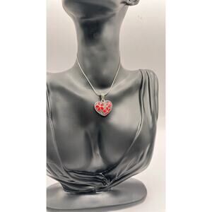 Marcasite Pendant ONLY Sterling Silver 925 Vintage Love Heart Shaped Red Inlay